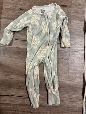 Cream Floral Print Zip One-Piece Romper in Seafoam Checker